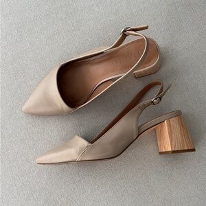 Tan Slingback Block Heels